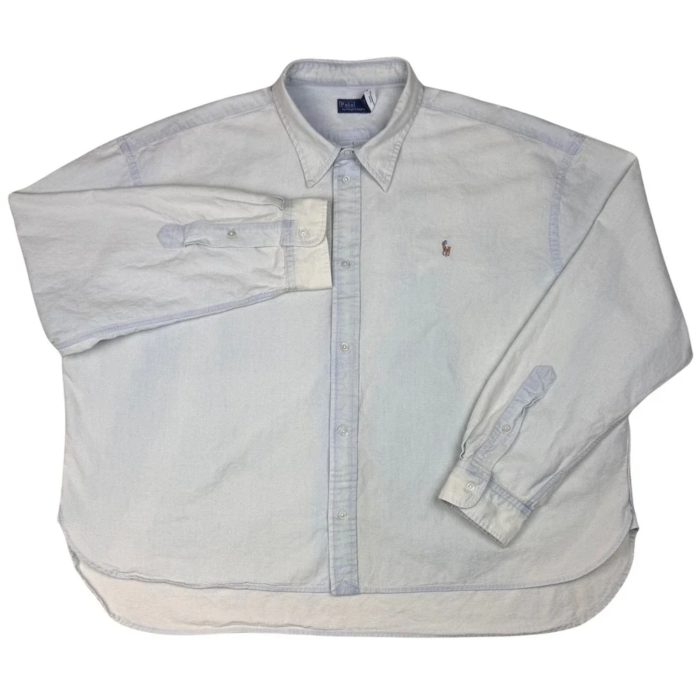 Vtg Polo Ralph‎ Lauren Shirt Button Down Long Sleeve Flash Pony Light Blue XXL